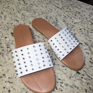 White Studded Slide Sandals
